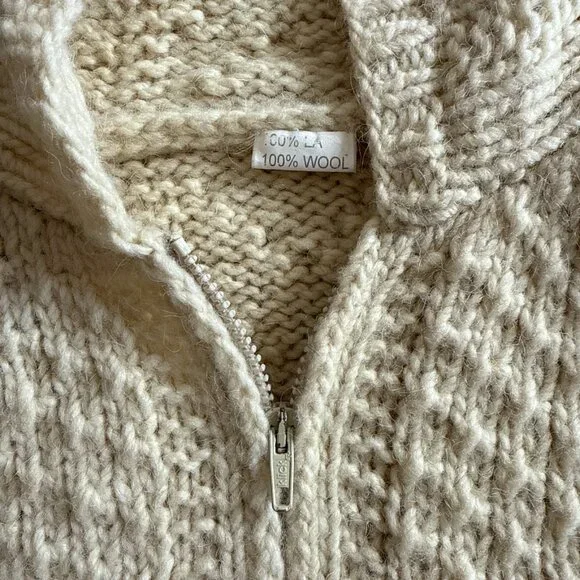 VINTAGE 100% WOOL CABLE KNIT HOODIE - Picture 3 of 4